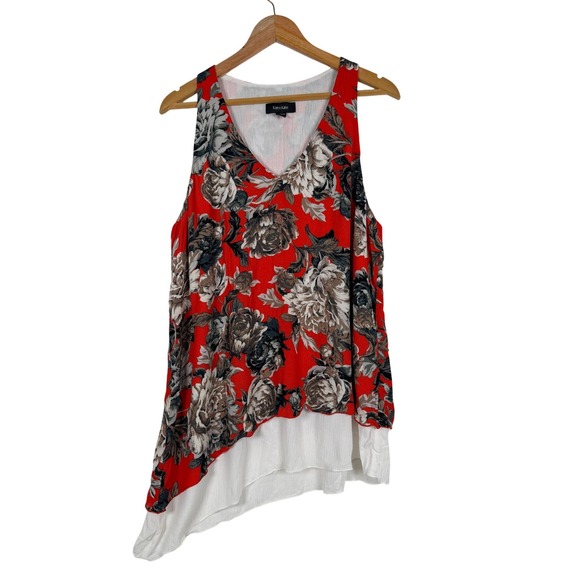 Karen Kane Tops - Karen Kane Tank Top Womens XL Red‎ Floral Asymmetrical Layered V-Neck Sleeveless